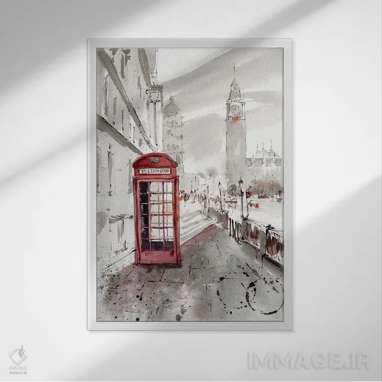 تابلو دکوراتیو London,کابین تلفن قرمز، لندن اثر هوم لایک آرت - نمای قابدار سفید