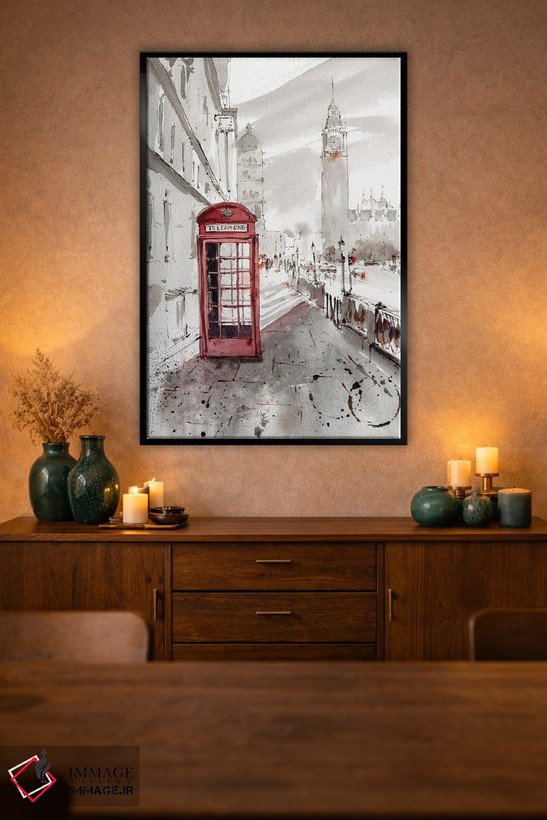 تابلو دکوراتیو London,کابین تلفن قرمز، لندن اثر هوم لایک آرت - D3B