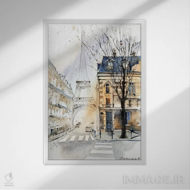 تابلو دکوراتیو خیابان پاریس اثر هوم لایک آرت - نمای قابدار سفید