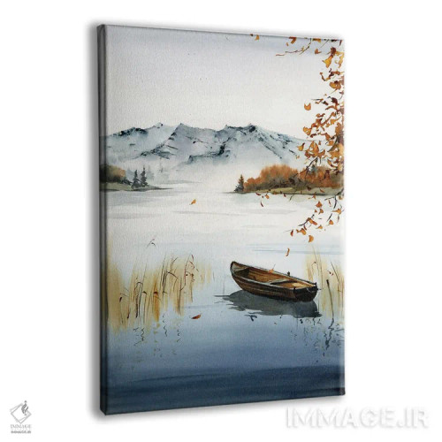 تابلو دکوراتیو قایق روی دریاچه، منظره پاییزی I اثر هوم لایک آرت - نمای پرسپکتیو محصول
