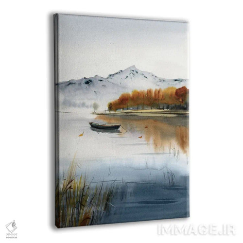 تابلو دکوراتیو قایق روی دریاچه، منظره پاییزی II اثر هوم لایک آرت - نمای پرسپکتیو محصول
