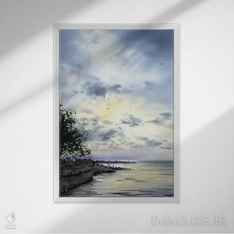 تابلو دکوراتیو درخت در ساحل اثر هوم لایک آرت - نمای قابدار سفید