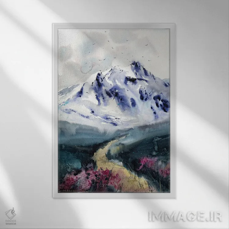 تابلو دکوراتیو کوه های آبی II اثر هوم لایک آرت - نمای قابدار سفید