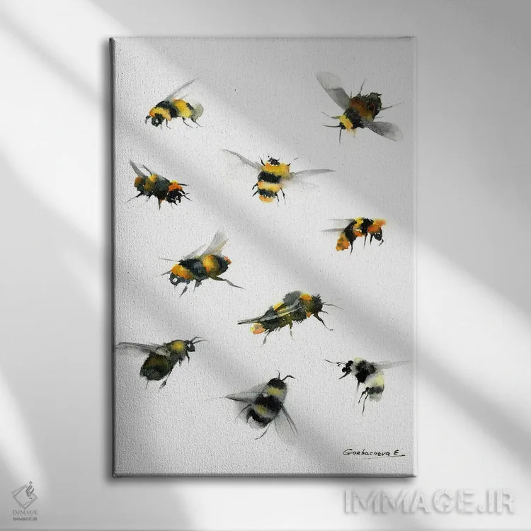 تابلو دکوراتیو زنبورها اثر هوم لایک آرت - نمای روبهرو روی دیوار