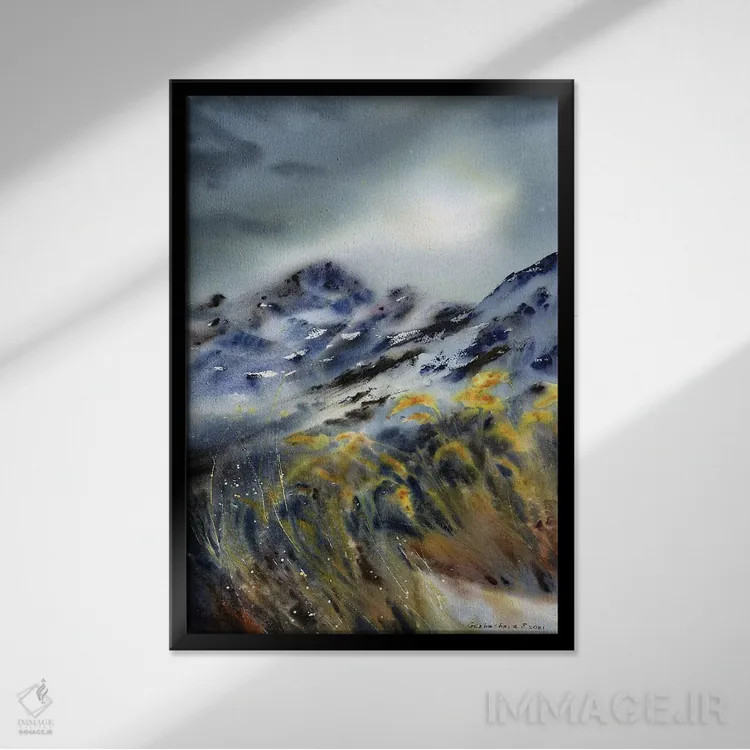 تابلو دکوراتیو کوهستان های تیره اثر هوم لایک آرت - نمای قابدار مشکی