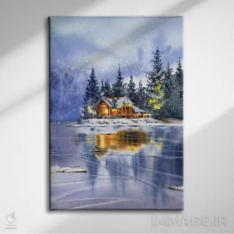تابلو دکوراتیو Christmas Motif,منظره زمستانی با تم کریسمس اثر هوم لایک آرت - نمای روبهرو روی دیوار