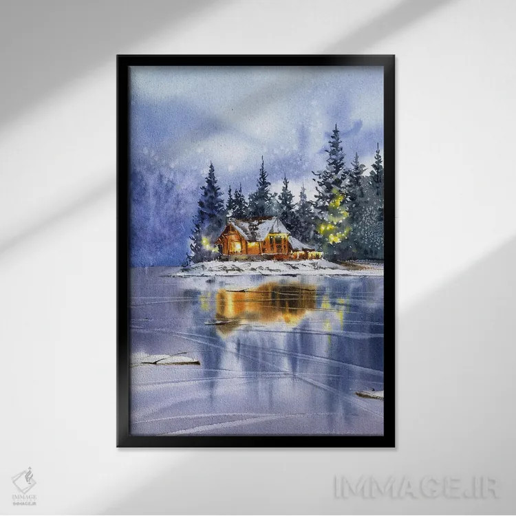 تابلو دکوراتیو Christmas Motif,منظره زمستانی با تم کریسمس اثر هوم لایک آرت - نمای قابدار مشکی