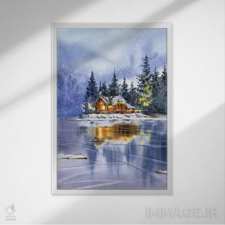 تابلو دکوراتیو Christmas Motif,منظره زمستانی با تم کریسمس اثر هوم لایک آرت - نمای قابدار سفید