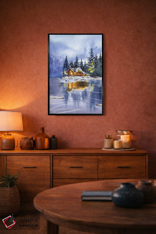 تابلو دکوراتیو Christmas Motif,منظره زمستانی با تم کریسمس اثر هوم لایک آرت - D5B