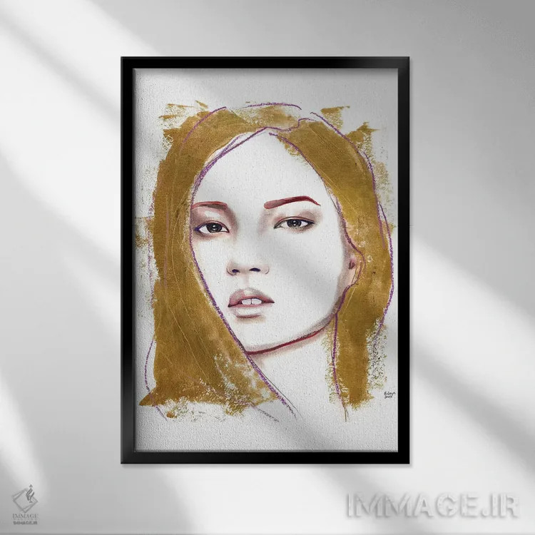 تابلو دکوراتیو موی طلایی اثر هارت آو لیلی - نمای قابدار مشکی