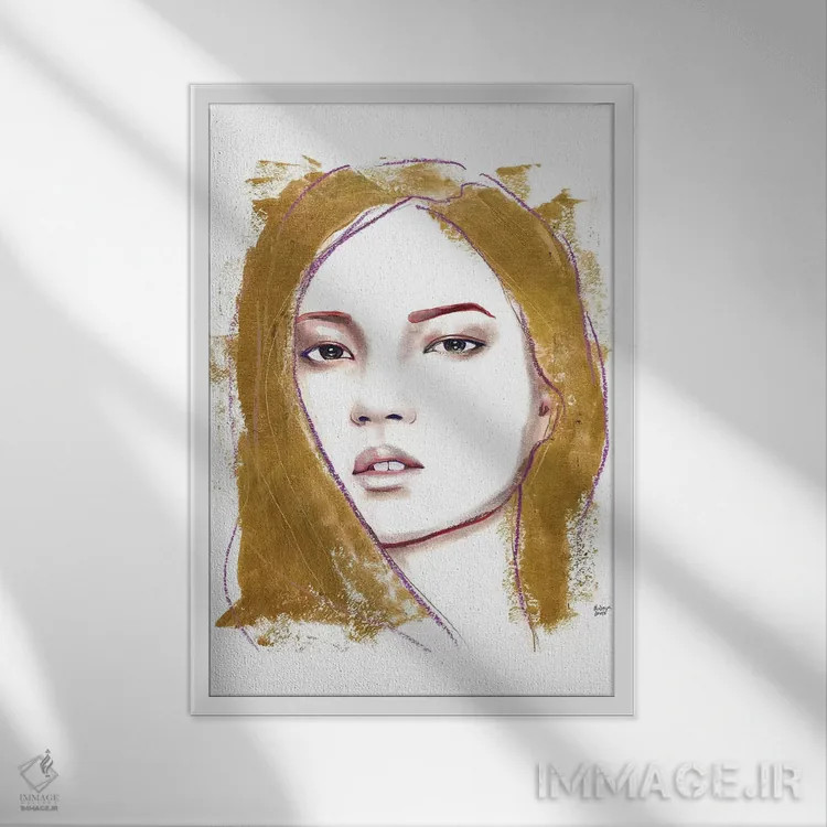 تابلو دکوراتیو موی طلایی اثر هارت آو لیلی - نمای قابدار سفید