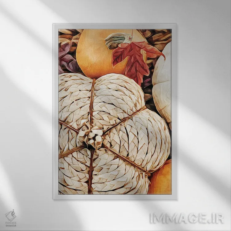 تابلو دکوراتیو کدوی بافته شده طبیعی از راتان I اثر اشلی آلدرج - نمای قابدار سفید