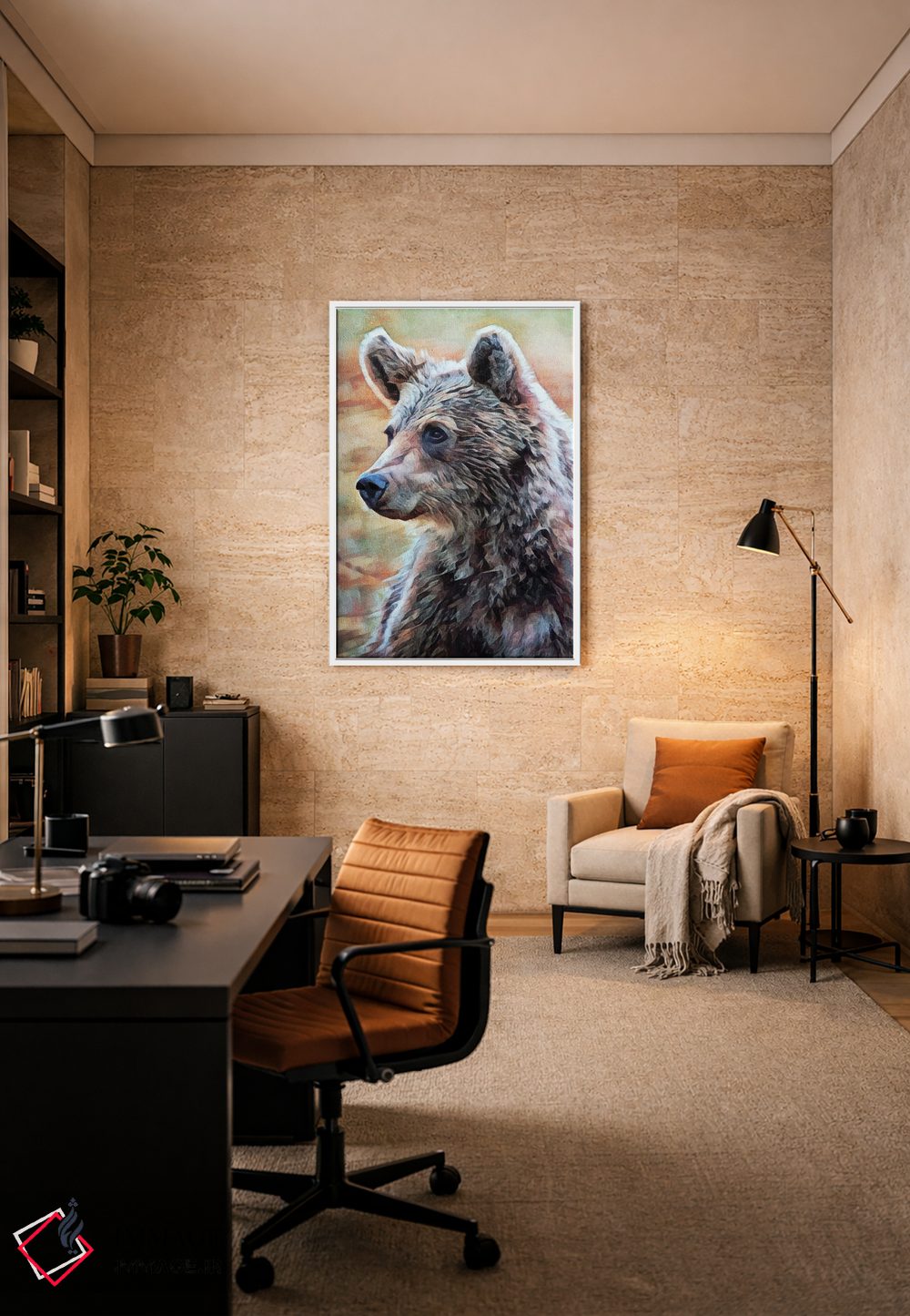 تابلو دکوراتیو خرس قهوه ای در مراقبت نشسته اثر اشلی آلدرج - D6W
