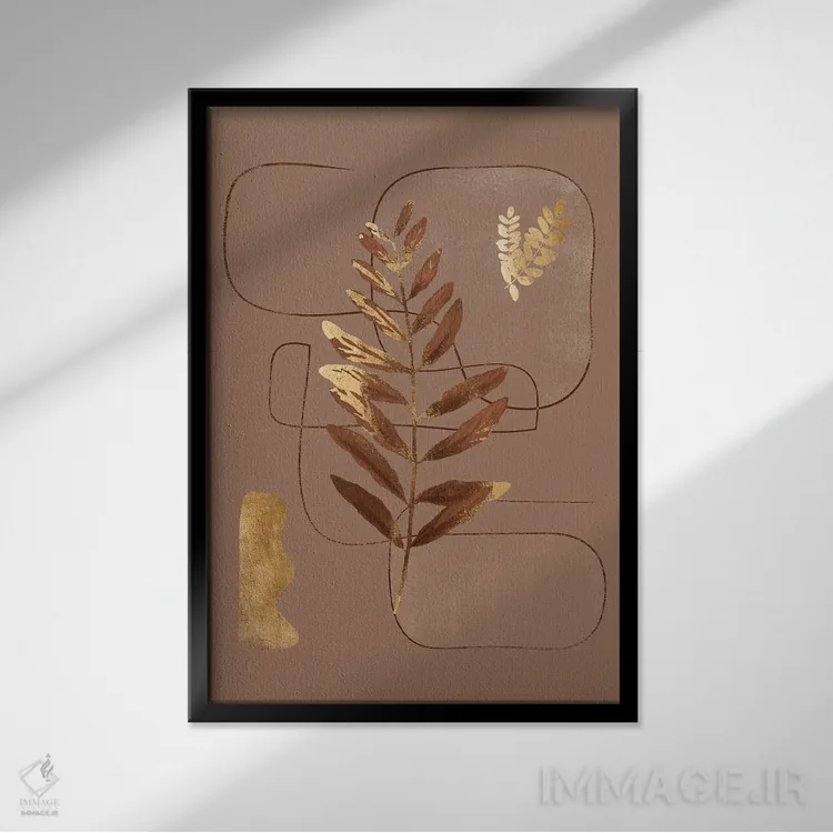 تابلو مینیمال برگ طلایی انتزاعی III اثر هلو مورائس - نمای قابدار مشکی