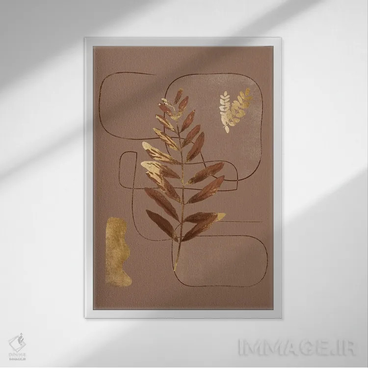 تابلو مینیمال برگ طلایی انتزاعی III اثر هلو مورائس - نمای قابدار سفید