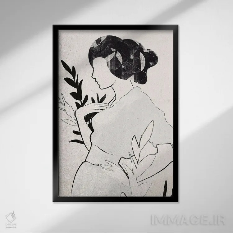 تابلو مینیمال دختر خطی انتزاعی I اثر هلو مورائس - نمای قابدار مشکی