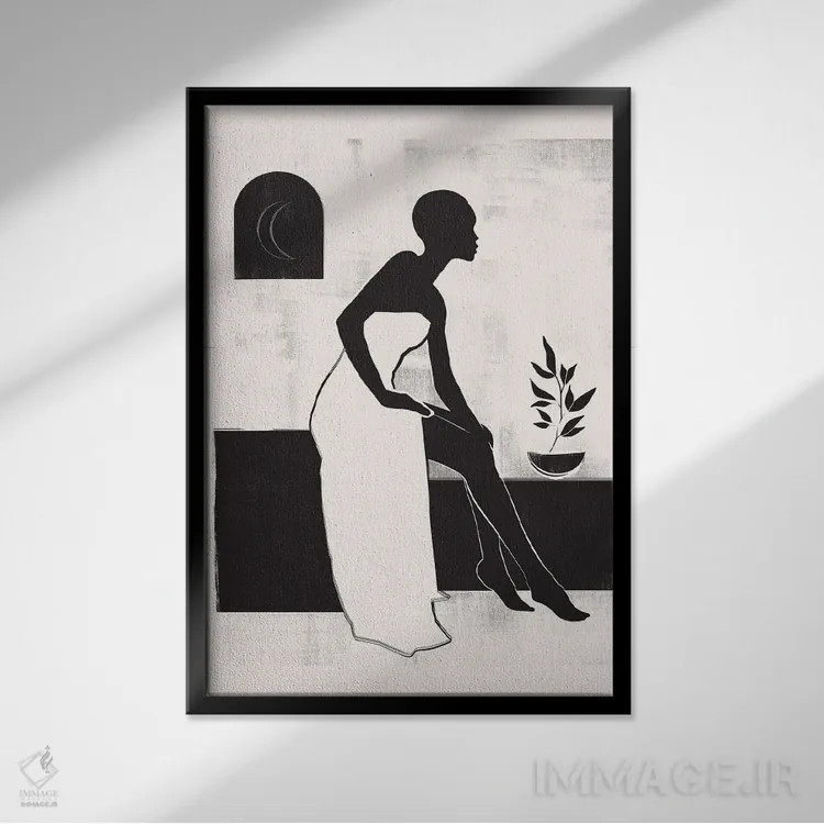 تابلو مینیمال دختر خطی انتزاعی II اثر هلو مورائس - نمای قابدار مشکی