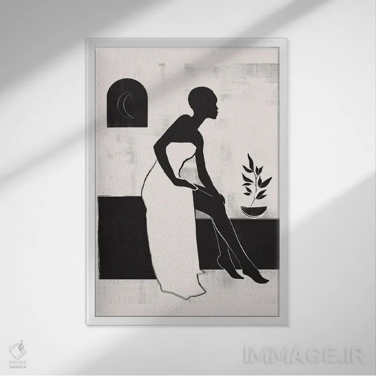 تابلو مینیمال دختر خطی انتزاعی II اثر هلو مورائس - نمای قابدار سفید