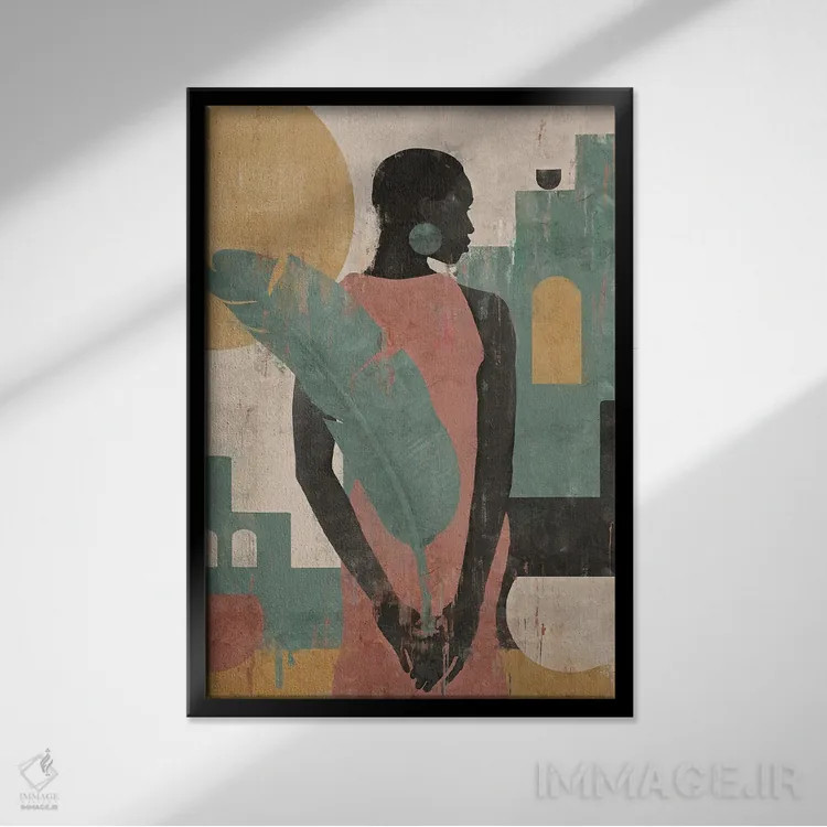 تابلو مینیمال دختر مراکش انتزاعی III اثر هلو مورائس - نمای قابدار مشکی