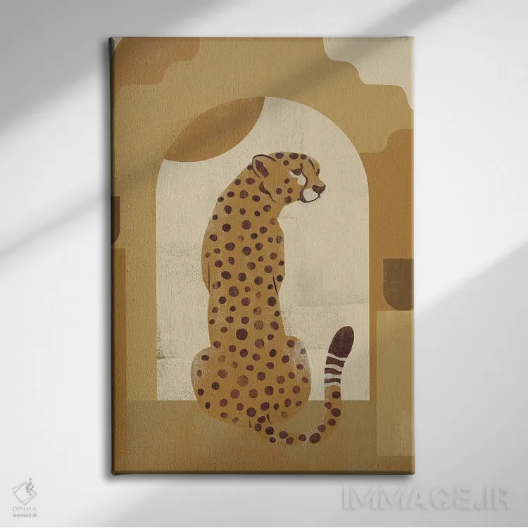 تابلو دکوراتیو یوزپلنگ خردلی انتزاعی I اثر هلو مورائس - نمای روبهرو روی دیوار