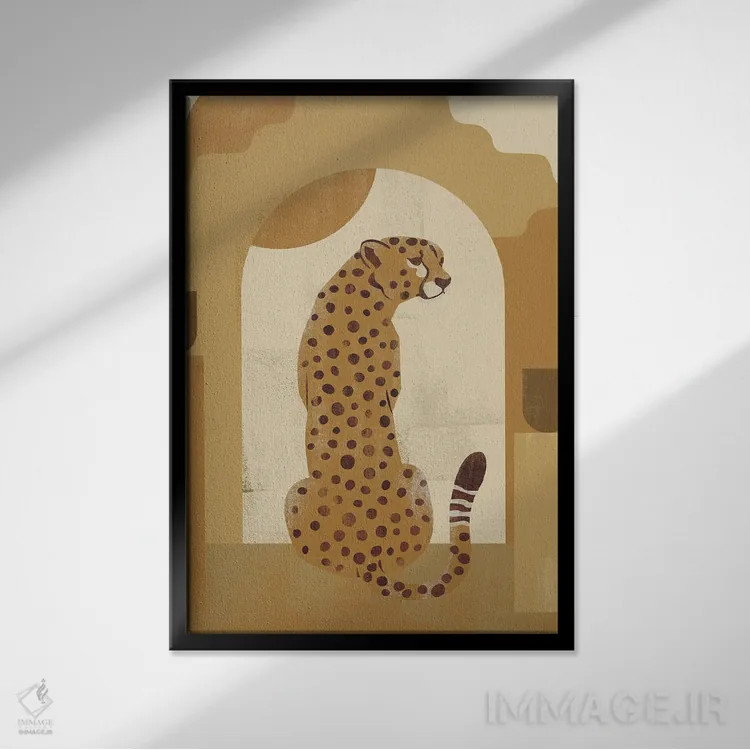 تابلو دکوراتیو یوزپلنگ خردلی انتزاعی I اثر هلو مورائس - نمای قابدار مشکی