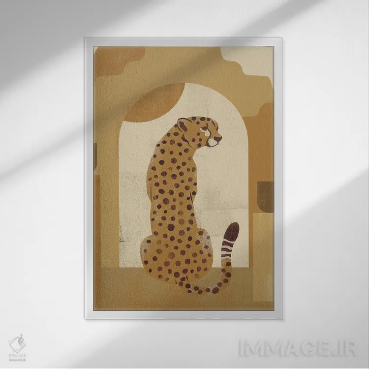 تابلو دکوراتیو یوزپلنگ خردلی انتزاعی I اثر هلو مورائس - نمای قابدار سفید