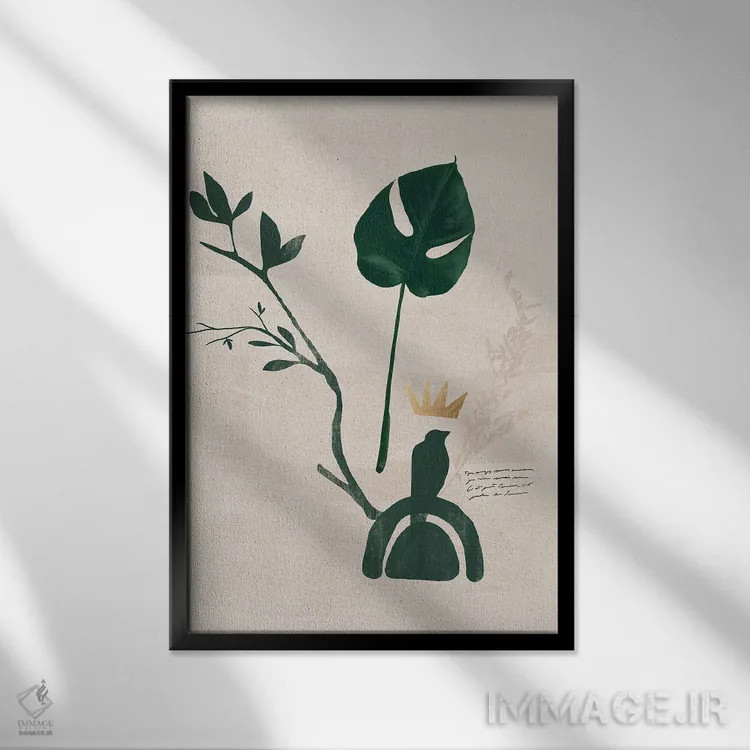 تابلو مینیمال پرنده شنی انتزاعی دو اثر هلو مورائس - نمای قابدار مشکی