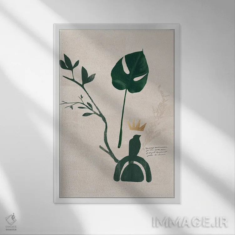 تابلو مینیمال پرنده شنی انتزاعی دو اثر هلو مورائس - نمای قابدار سفید