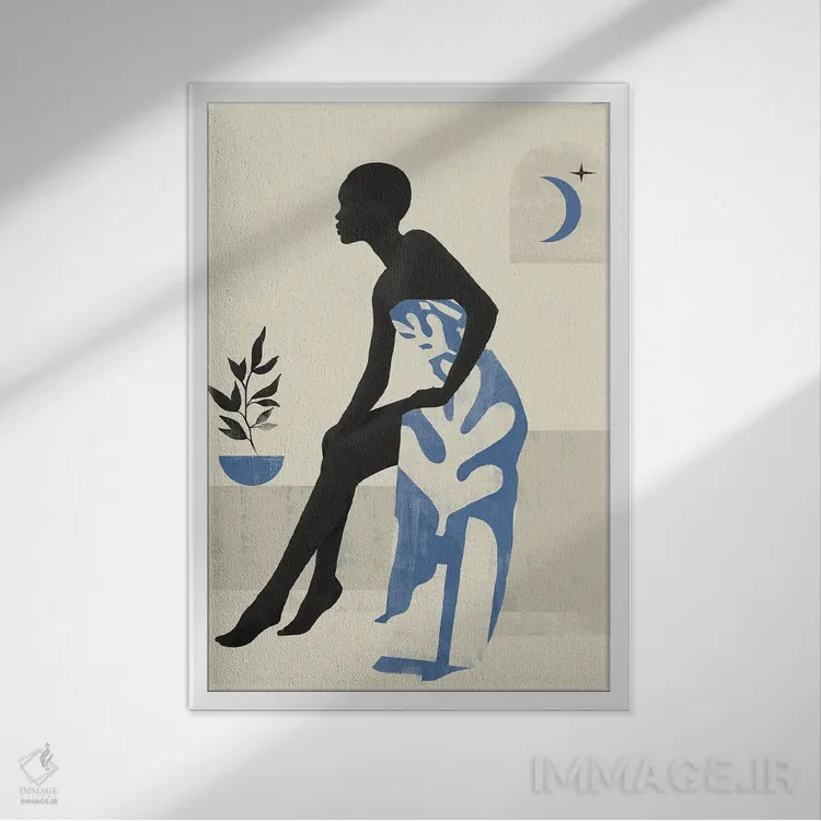 تابلو مینیمال دختر آسمانی انتزاعی سه اثر هلو مورائس - نمای قابدار سفید