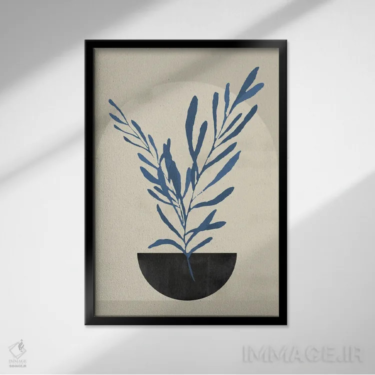 تابلو مینیمال برگ آسمانی انتزاعی ششم اثر هلو مورائس - نمای قابدار مشکی