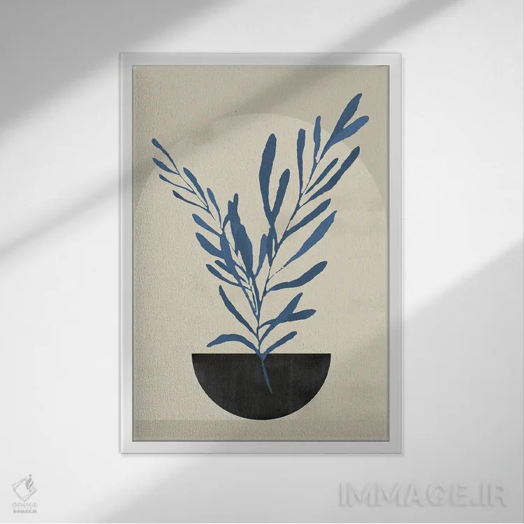 تابلو مینیمال برگ آسمانی انتزاعی ششم اثر هلو مورائس - نمای قابدار سفید
