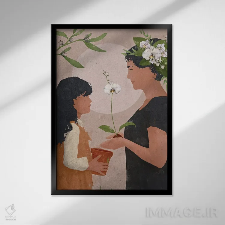 تابلو مینیمال دختر غروب انتزاعی سه اثر هلو مورائس - نمای قابدار مشکی