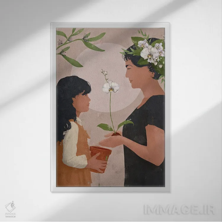 تابلو مینیمال دختر غروب انتزاعی سه اثر هلو مورائس - نمای قابدار سفید