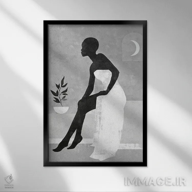 تابلو مینیمال زن سفید و سیاه اثر هلو مورائس - نمای قابدار مشکی