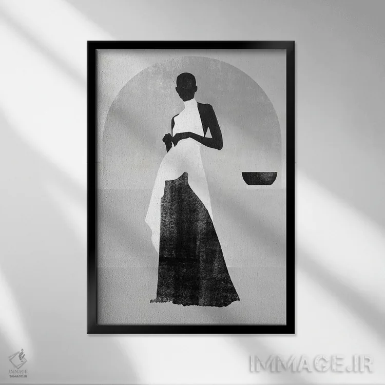 تابلو مینیمال زن سفید و سیاه دو اثر هلو مورائس - نمای قابدار مشکی