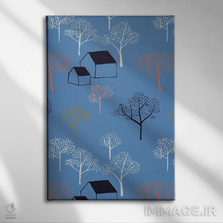 تابلو مدرن طرح خانه آبی اثر هانا بایزنگ - نمای روبهرو روی دیوار