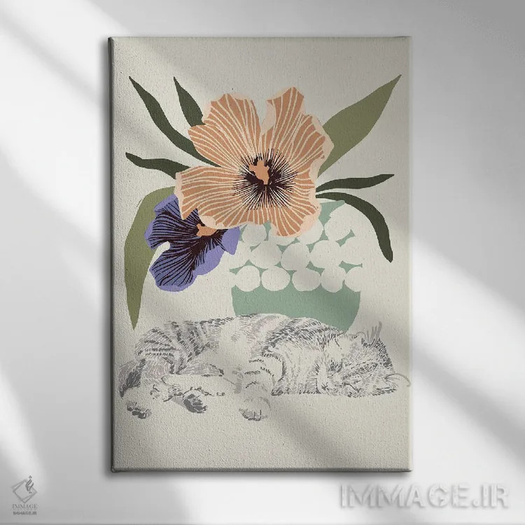 تابلو مدرن گربه لاله ای اثر هانا بایزنگ - نمای روبهرو روی دیوار