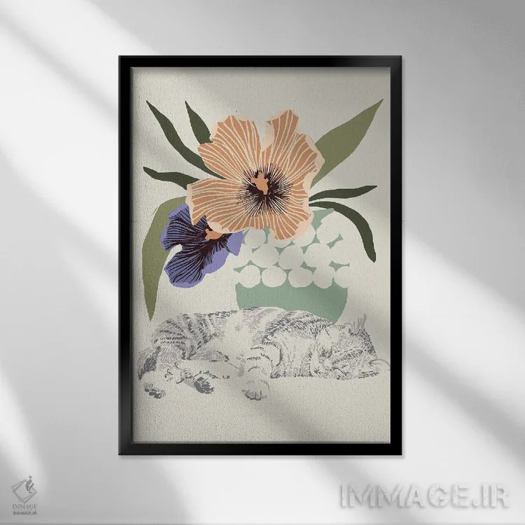 تابلو مدرن گربه لاله ای اثر هانا بایزنگ - نمای قابدار مشکی