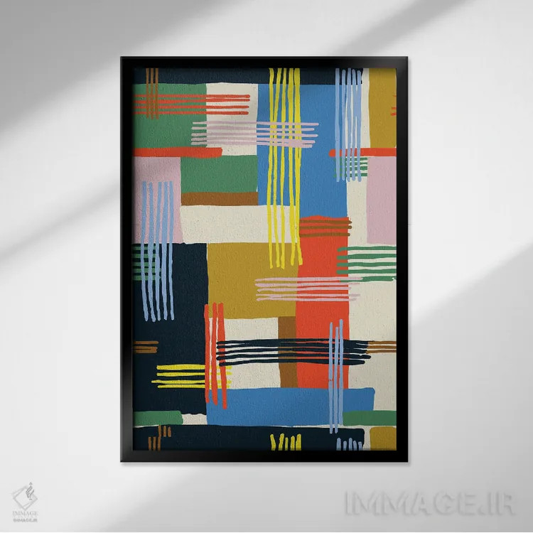تابلو انتزاعی طرح چهارخانه آزاد اثر هانا بایزنگ - نمای قابدار مشکی