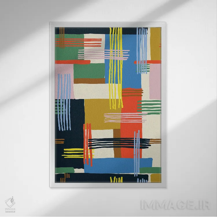 تابلو انتزاعی طرح چهارخانه آزاد اثر هانا بایزنگ - نمای قابدار سفید