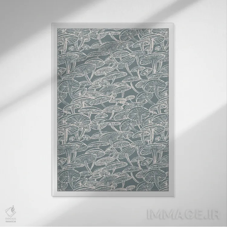 تابلو مدرن طرح شاخه قارچ خنثی اثر هانا بایزنگ - نمای قابدار سفید