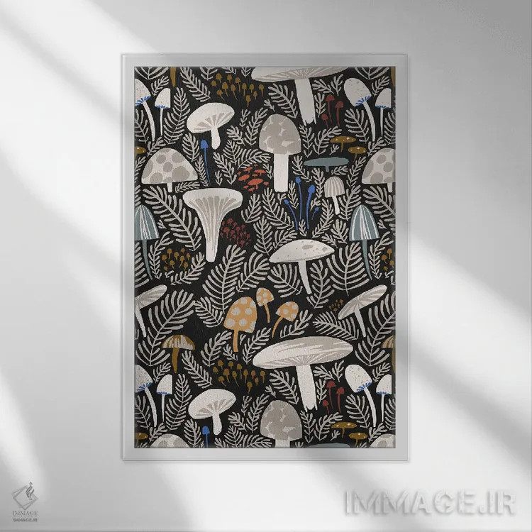 تابلو مدرن مزرعه قارچ خنثی اثر هانا بایزنگ - نمای قابدار سفید