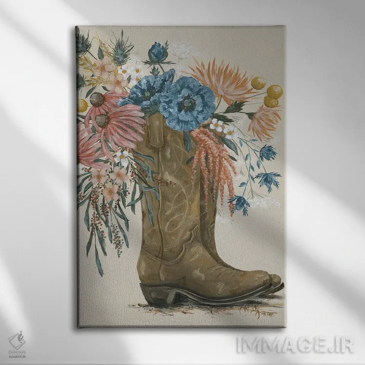 تابلو دکوراتیو چکمه دختر گاوچران گل وحشی ۲ اثر هولی هکس آرت - نمای روبهرو روی دیوار