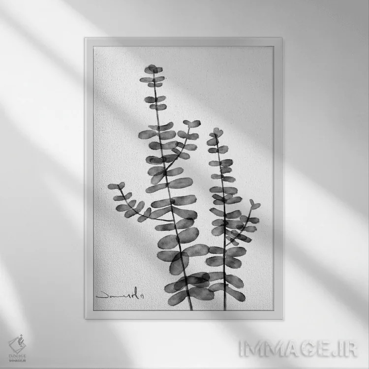 تابلو مینیمال دلار نقره ای اثر دن هابدی - نمای قابدار سفید