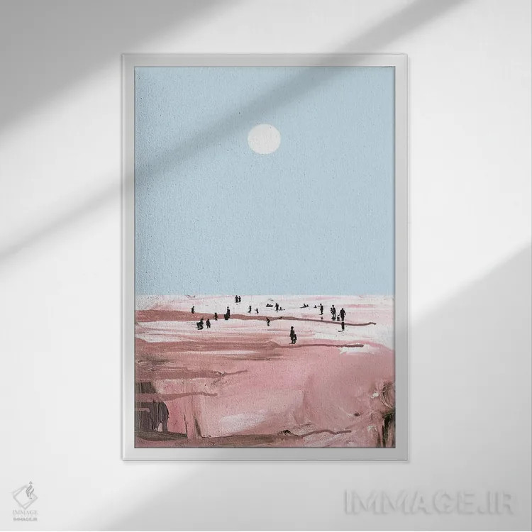 تابلو مینیمال ساحل رز اثر دن هابدی - نمای قابدار سفید
