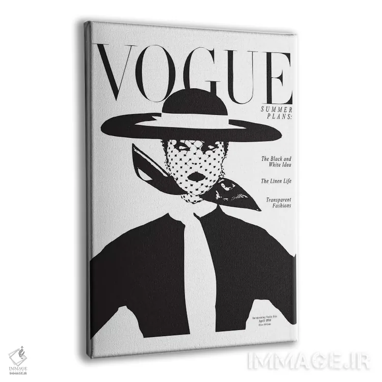 تابلو دکوراتیو Black And White Fashion Print,جلد قدیمی ووگ، چاپ مد سیاه و… اثر هانی مون هتل - نمای پرسپکتیو محصول