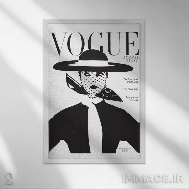 تابلو دکوراتیو Black And White Fashion Print,جلد قدیمی ووگ، چاپ مد سیاه و… اثر هانی مون هتل - نمای قابدار سفید