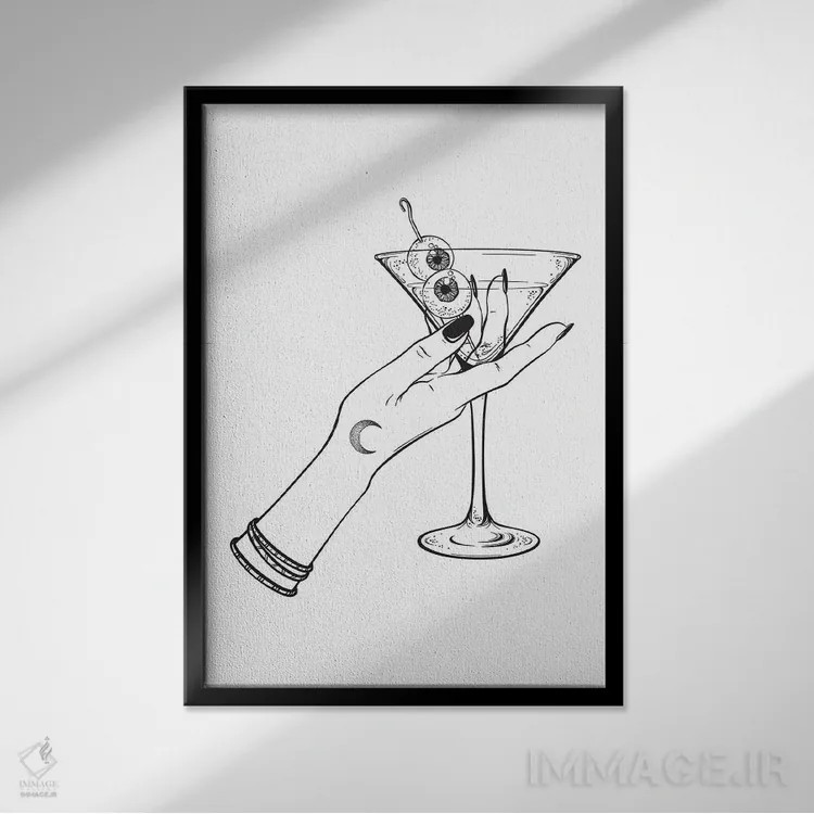 تابلو مینیمال کوکتل ها اثر هانی مون هتل - نمای قابدار مشکی