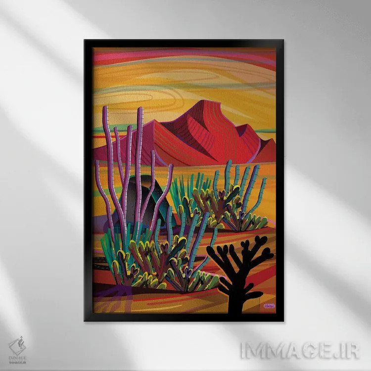 تابلو دکوراتیو واحه کاکتوس اثر چارلز هارکر - نمای قابدار مشکی