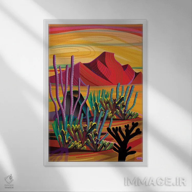 تابلو دکوراتیو واحه کاکتوس اثر چارلز هارکر - نمای قابدار سفید
